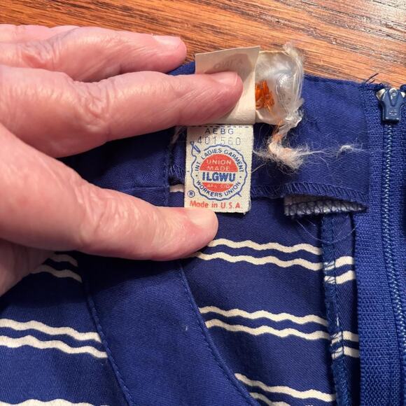 Vintage David Warren Midi Dress Blue with white stripes Sz 12 ILGWU Made in USA - Picture 6 of 8